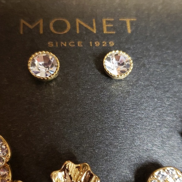 Monet flower necklace earring set cz, pearl, gold Art deco modern unique - Picture 2 of 8